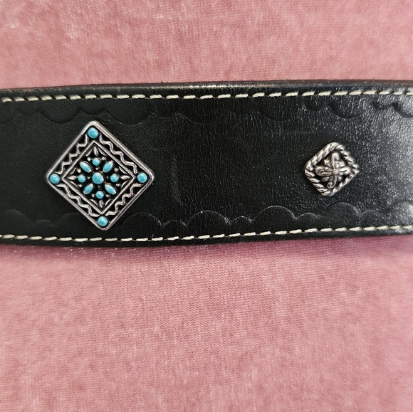 Brighton black leather belt with turquoise and silver accents. Size Medium - Picture 7 of 10